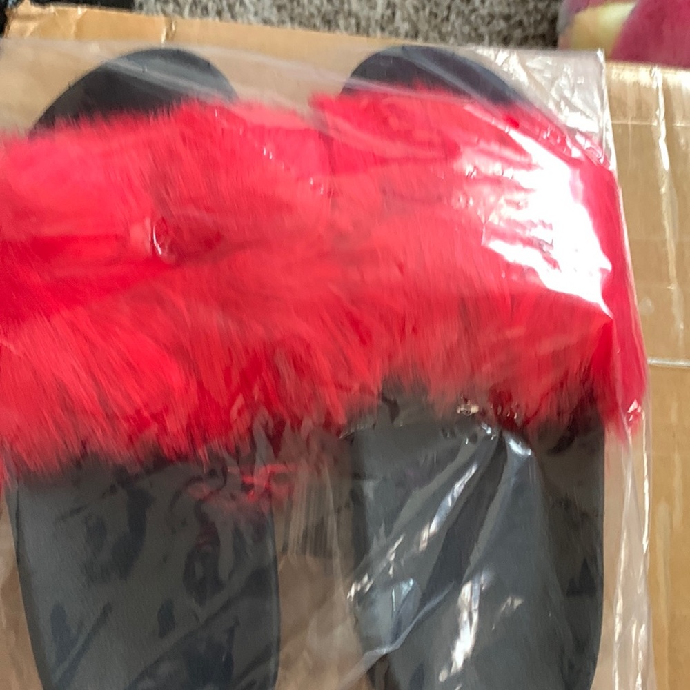 Shein , Red fuzzy sandals . Size 38-39 7-8